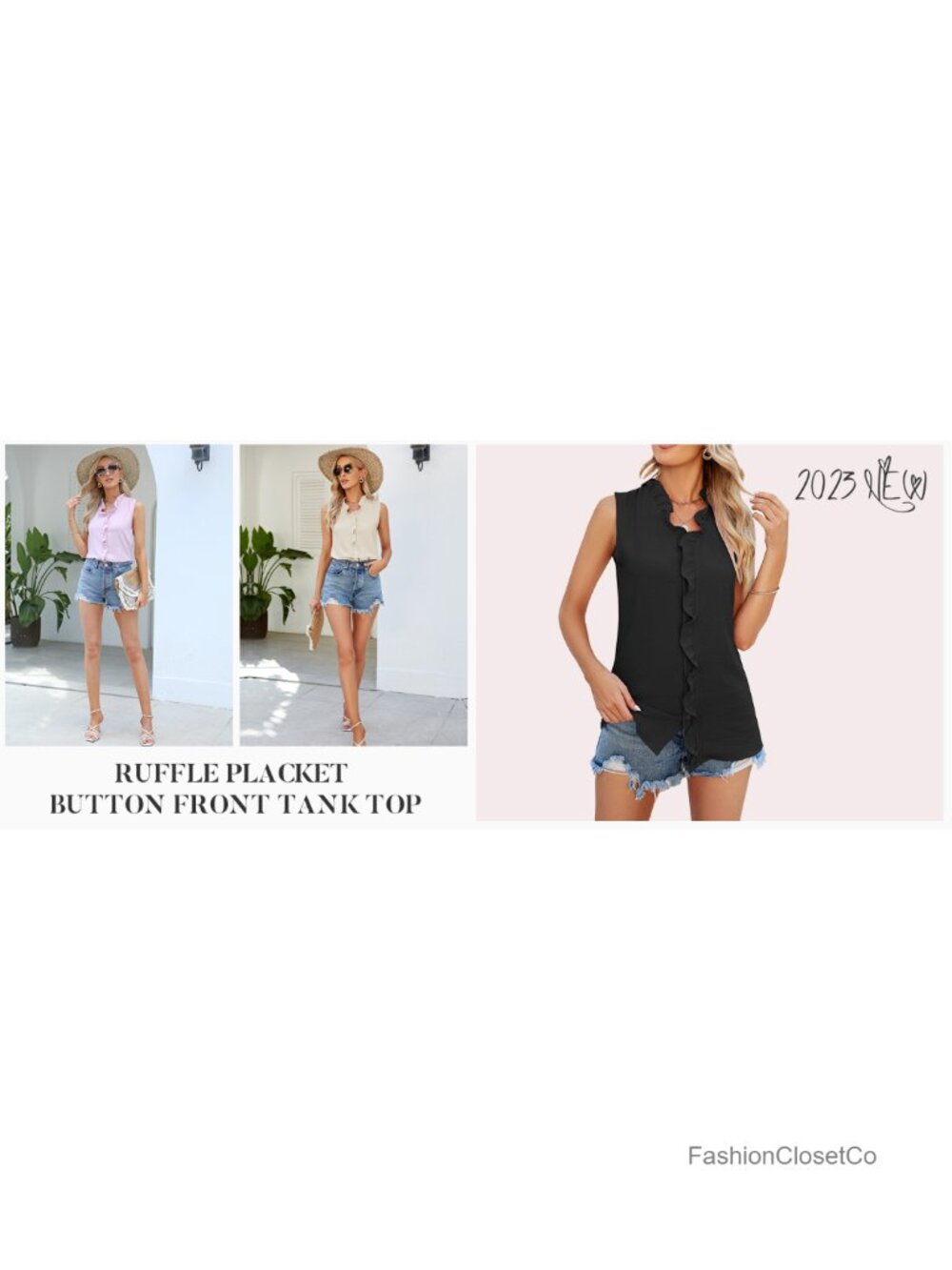 Women's Ruffle Tank Top V Neck Sleeveless Blouse with Button Front - Picture 5 of 6